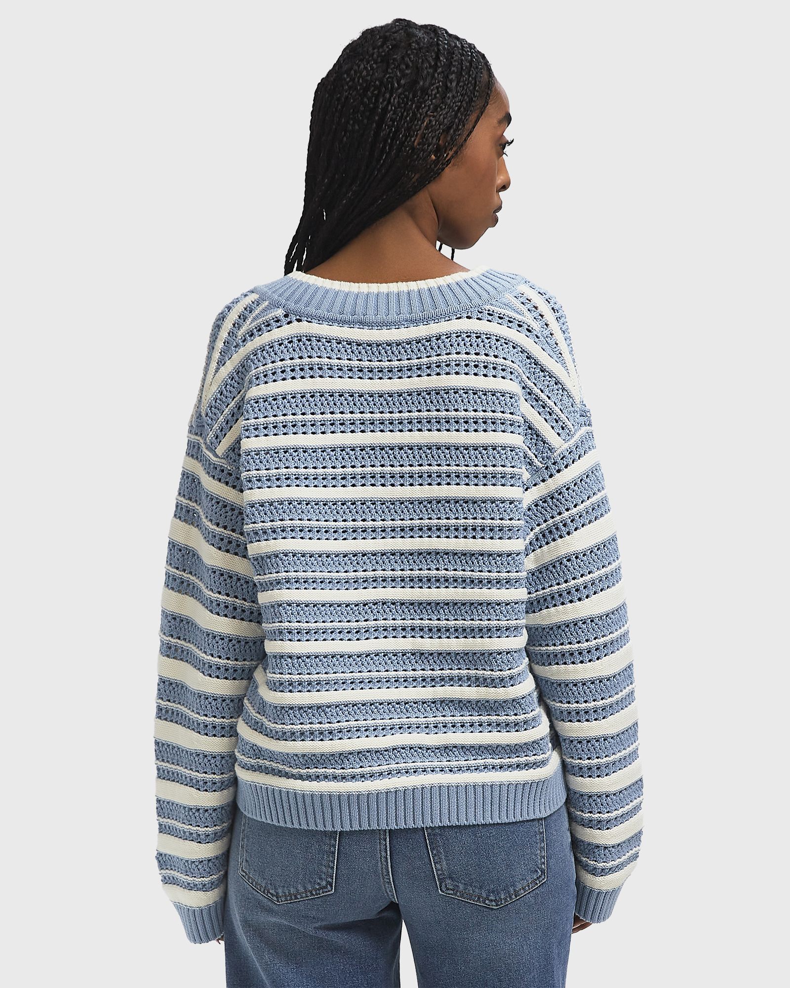 Striped Cotton Pointelle V-neck