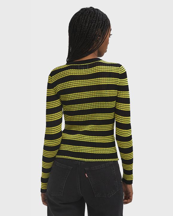 GANNI チェンリンクテラトミティスカト W01846783 099 Ganni Sheer Cotton Rib Knit Cardigan Black/Yellow | BSTN Store