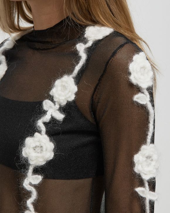 Sheer Flower Crochet Applique Top