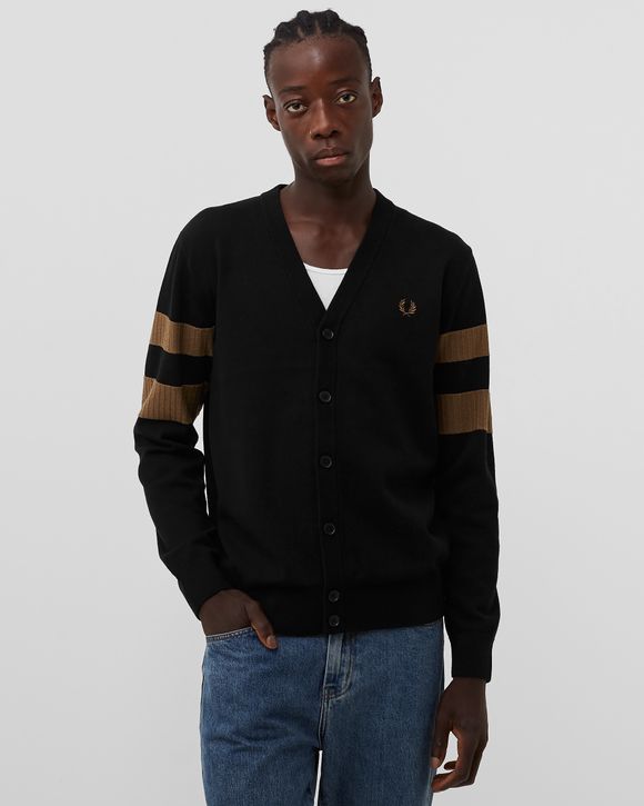 Fred Perry TIPPED SLEEVE CARDIGAN Black - BLACK