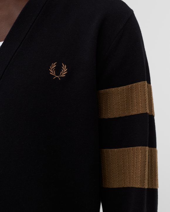 Fred Perry TIPPED SLEEVE CARDIGAN Black - BLACK