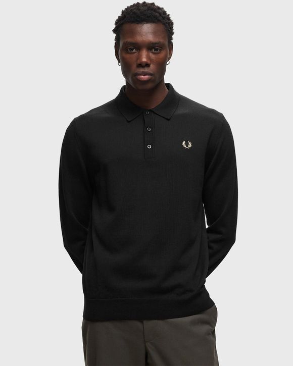 Fred Perry Classic Knitted Shirt LS Black - BLACK