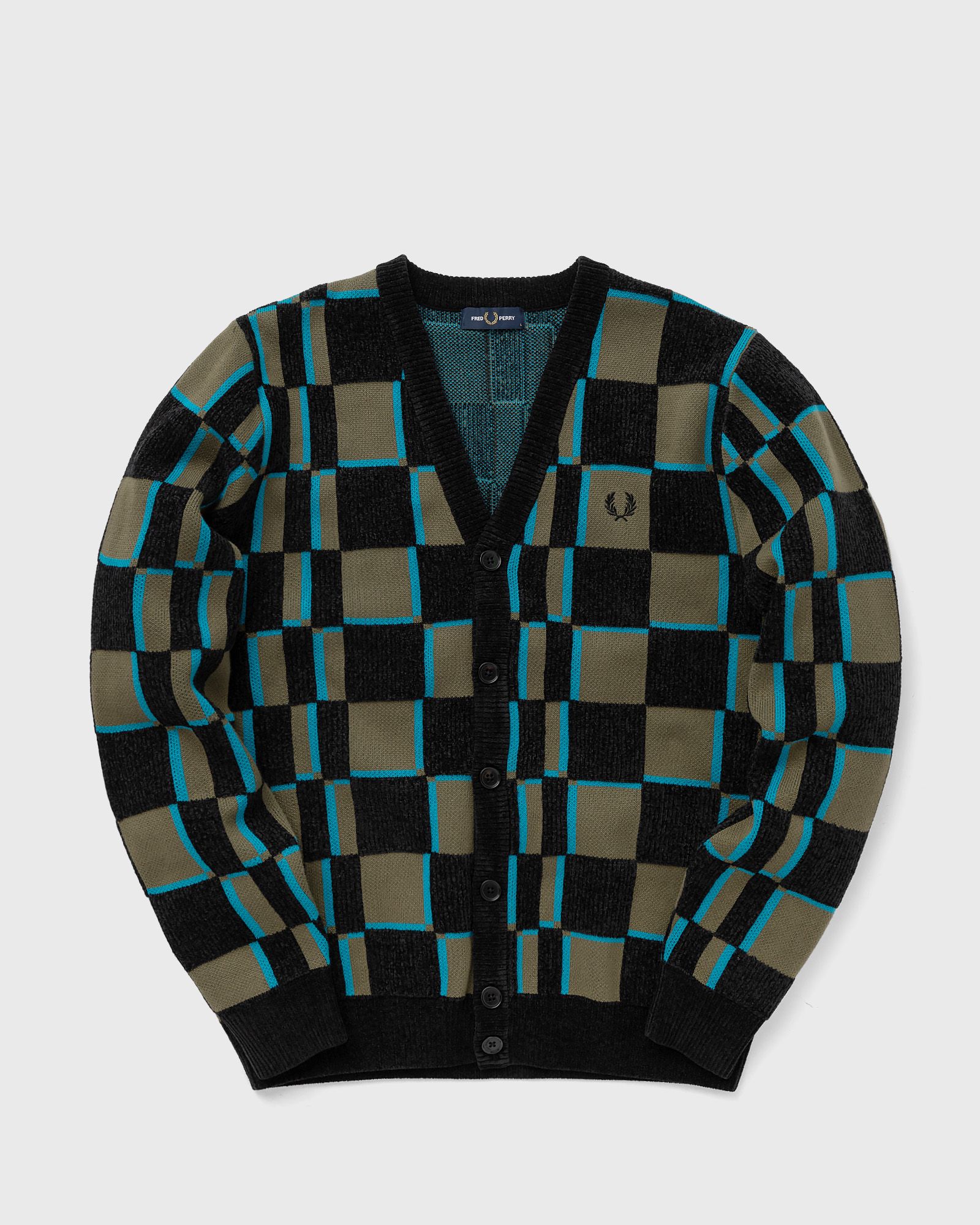 Fred Perry - glitch chequerboard cardigan men zippers & cardigans black|green in größe:s