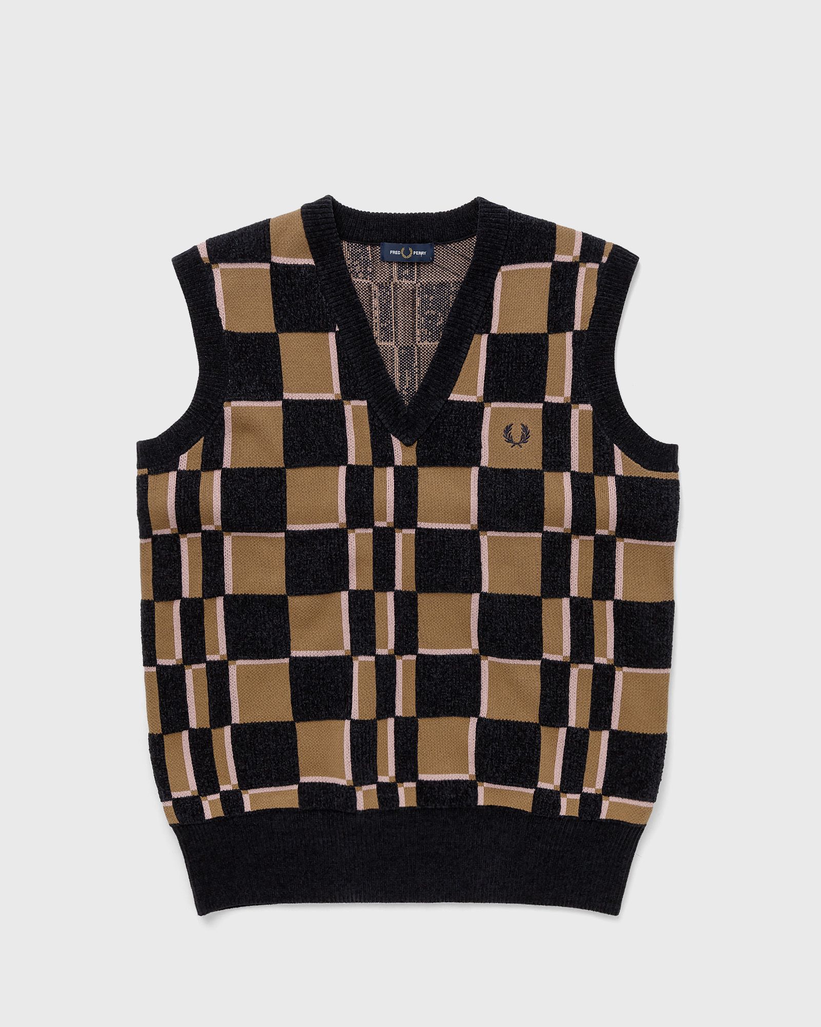 Fred Perry - glitch chequerboard tank men vests black|brown in größe:s