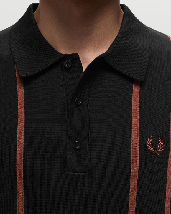 Fred Perry VERTICAL STRIPE KNITTED SHIRT Black - BLACK