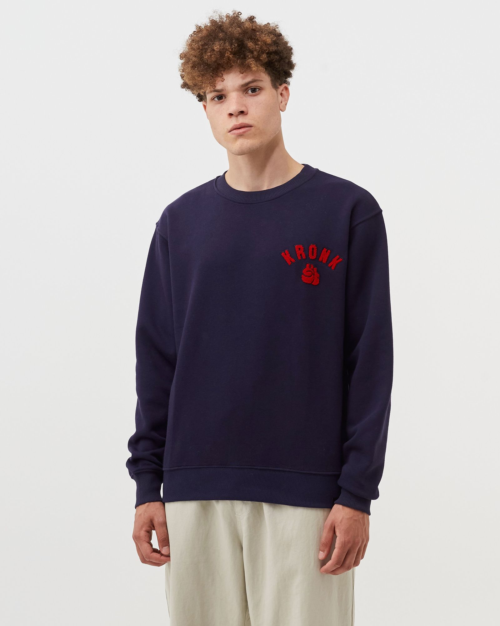 One Colour Gloves Towelling Applique Logo Sweatshirt Regular Fit Navy