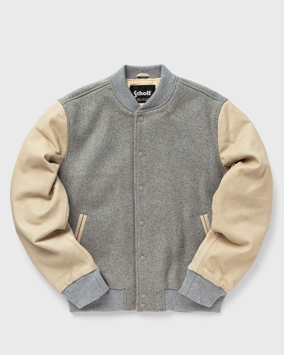 Schott NYC BLOUSON UNIVERSITE BI-MATIERE CUIR/LAINE Grey/Beige | BSTN Store