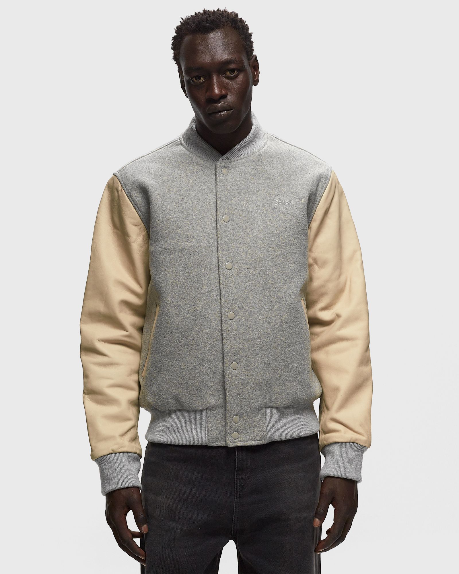 BLOUSON UNIVERSITE BI-MATIERE CUIR/LAINE