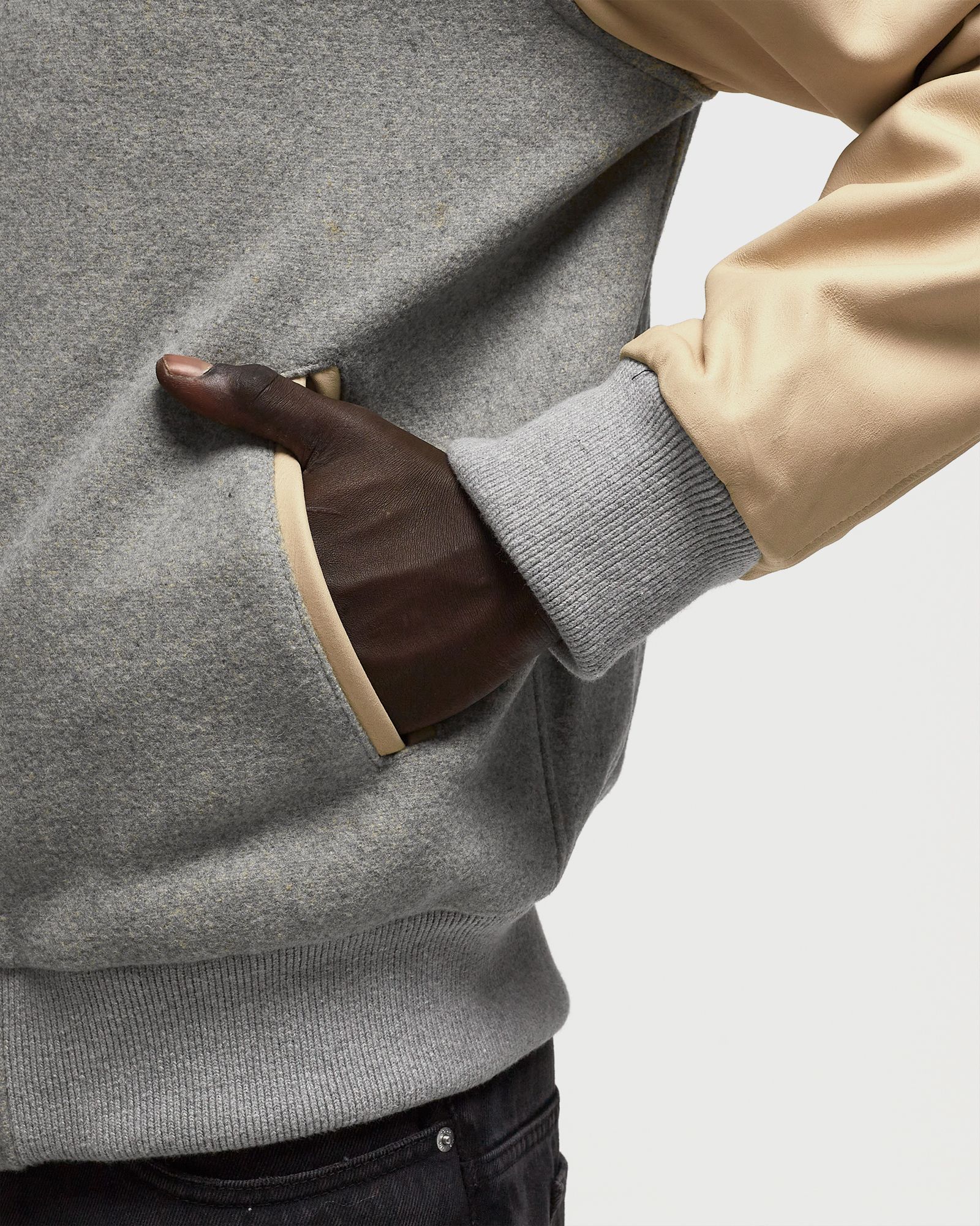 BLOUSON UNIVERSITE BI-MATIERE CUIR/LAINE