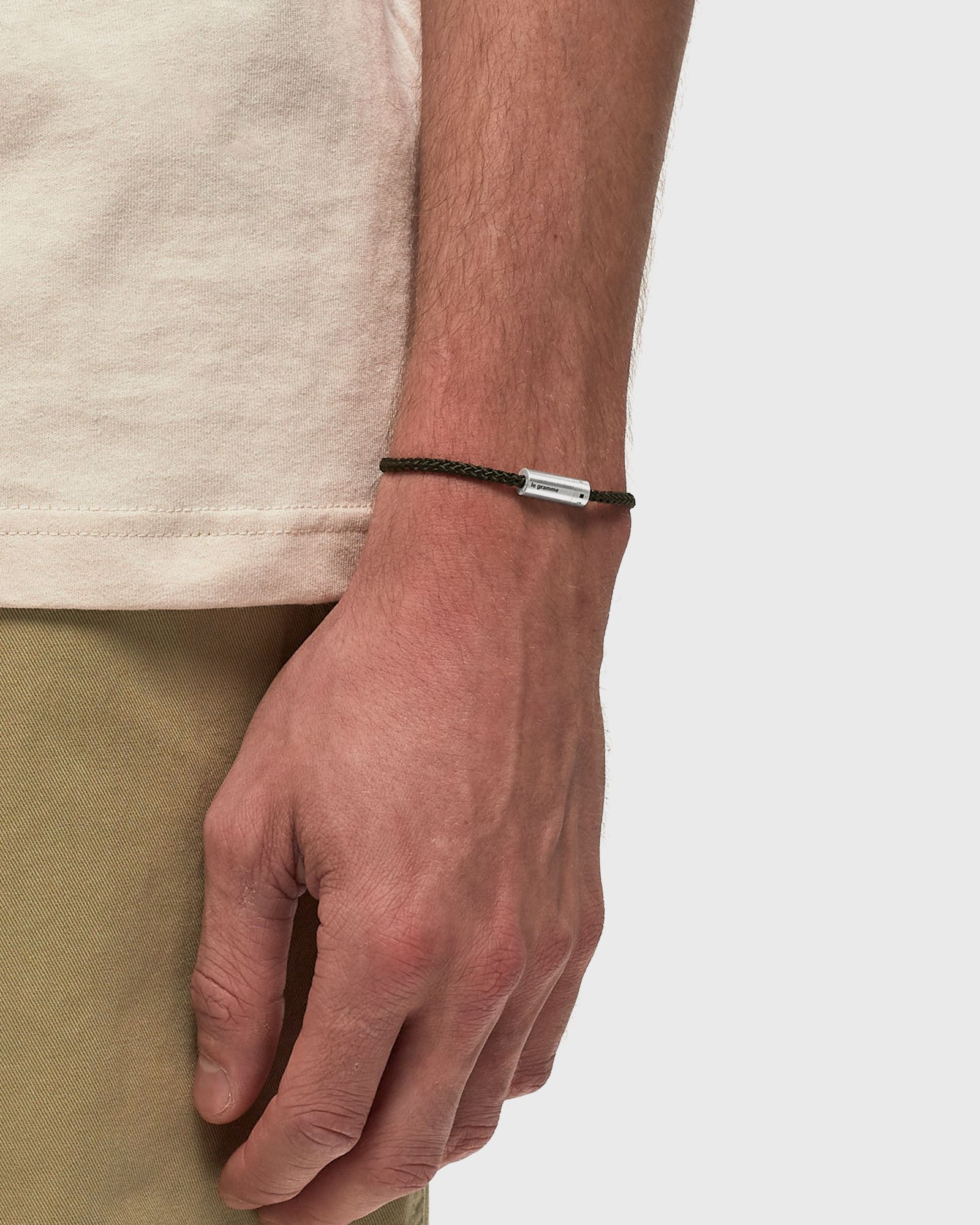 7g-brushed sterling silver-khaki nato-cable bracelet