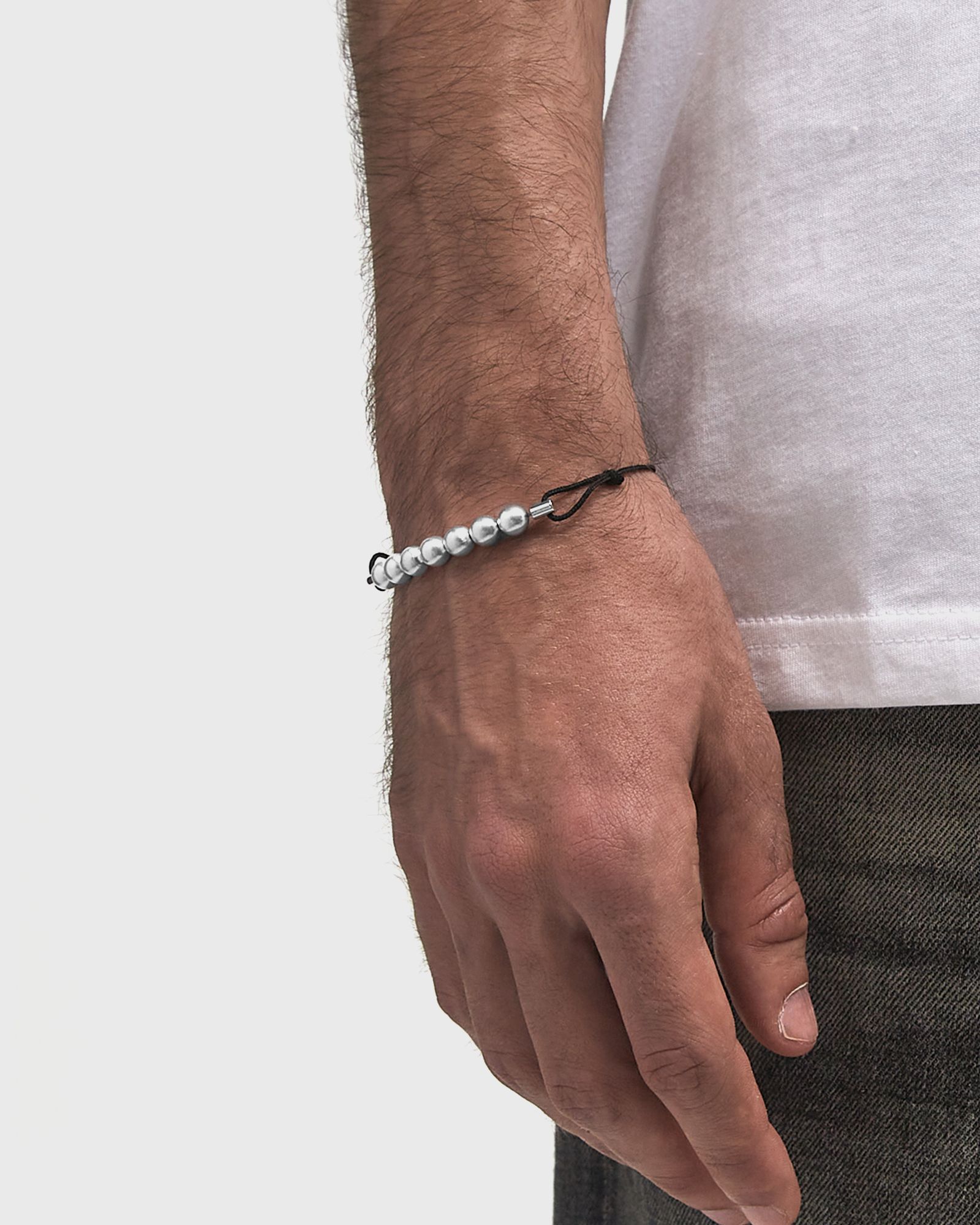 13g brushed sterling silver 7 beads cord bracelet