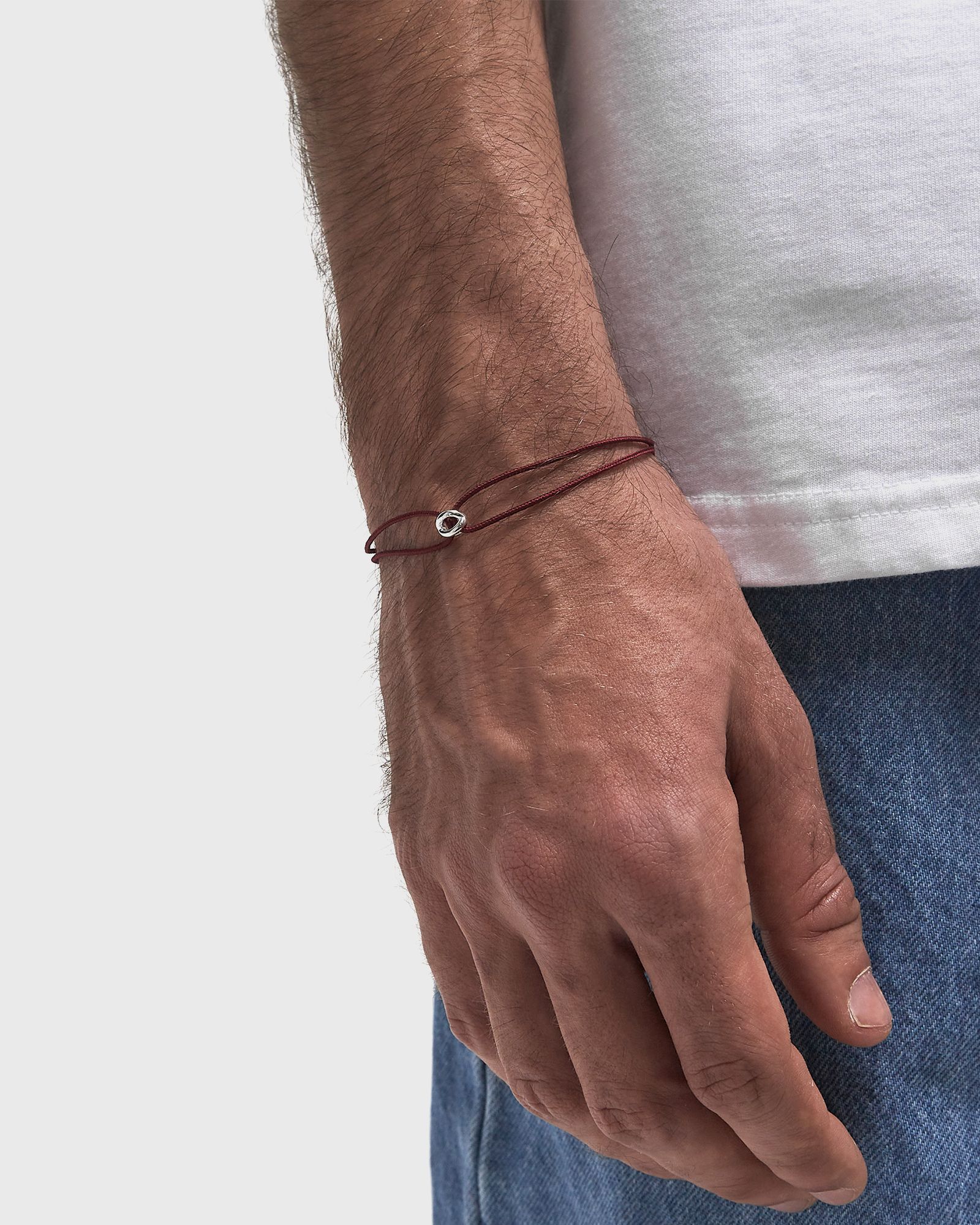 1g polished sterling silver burgundy entrelacs cord bracelet