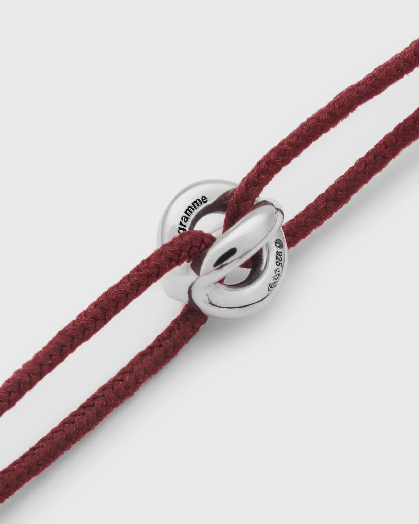 1g polished sterling silver burgundy entrelacs cord bracelet