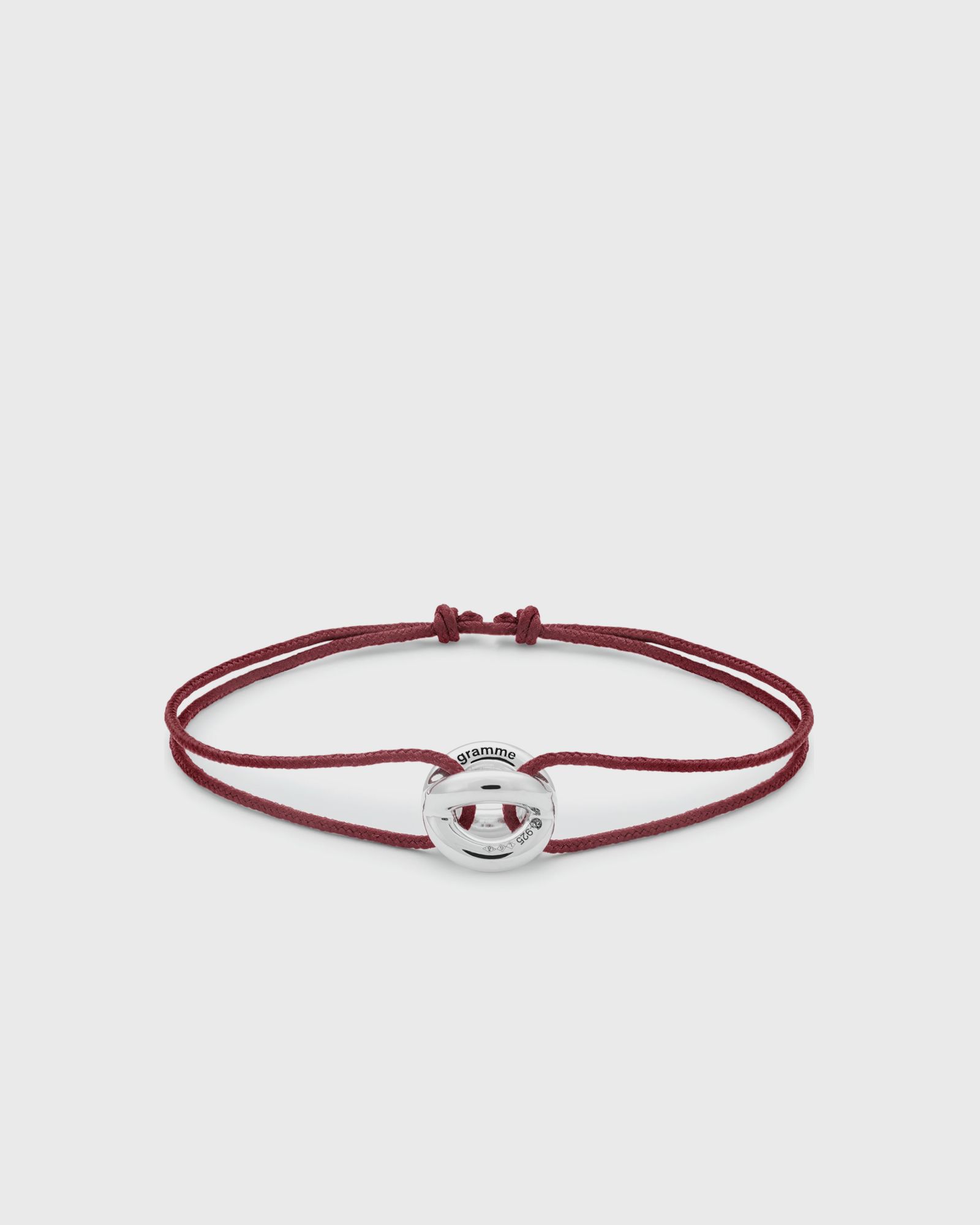 3g polished sterling silver burgundy entrelacs cord bracelet