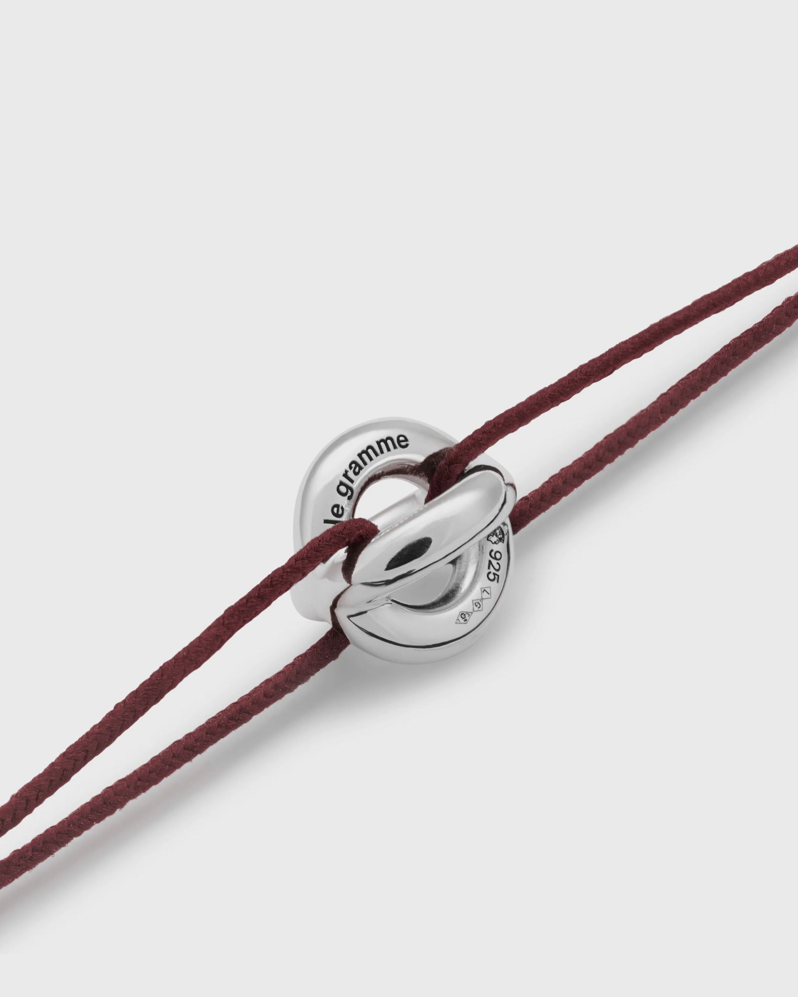 3g polished sterling silver burgundy entrelacs cord bracelet