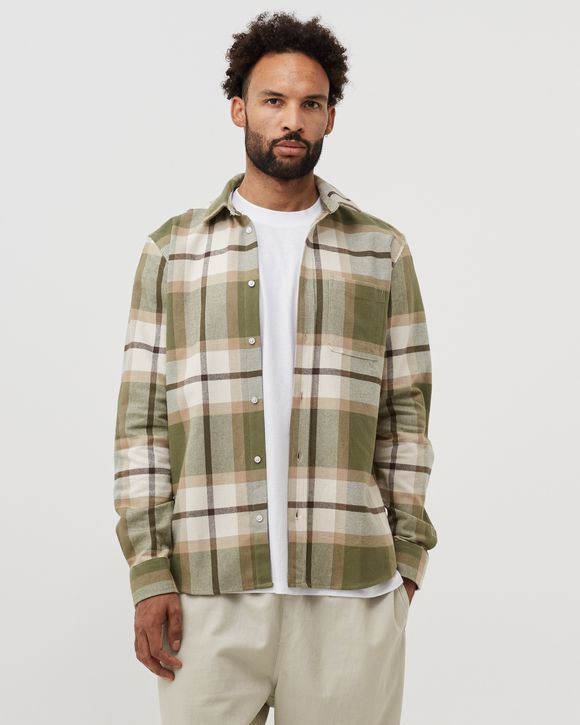 Les Deux Jeremy Check Flannel Shirt Green OLIVE NIGHT LEAD GRAY