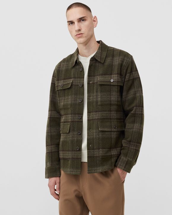 Les Deux Kyle Check Wool Hybrid Shirt Green - OLIVE NIGHT/DARK SAND