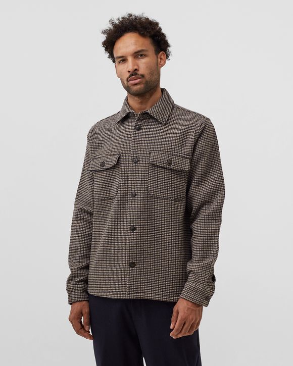 Les Deux Lennon Houndstooth Wool Hybrid Shirt Brown - DARK SAND/BLACK