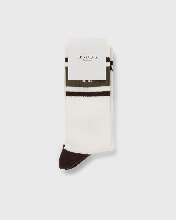 William Stripe 2-Pack Socks - Off White/Olive Night-Coffee Brown –