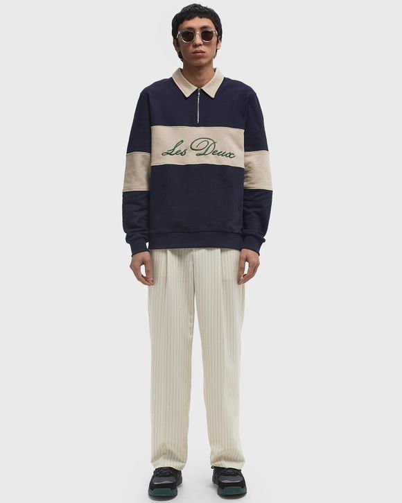 Les Deux Cory Zipper Rugby Sweatshirt Blue/Beige | BSTN Store