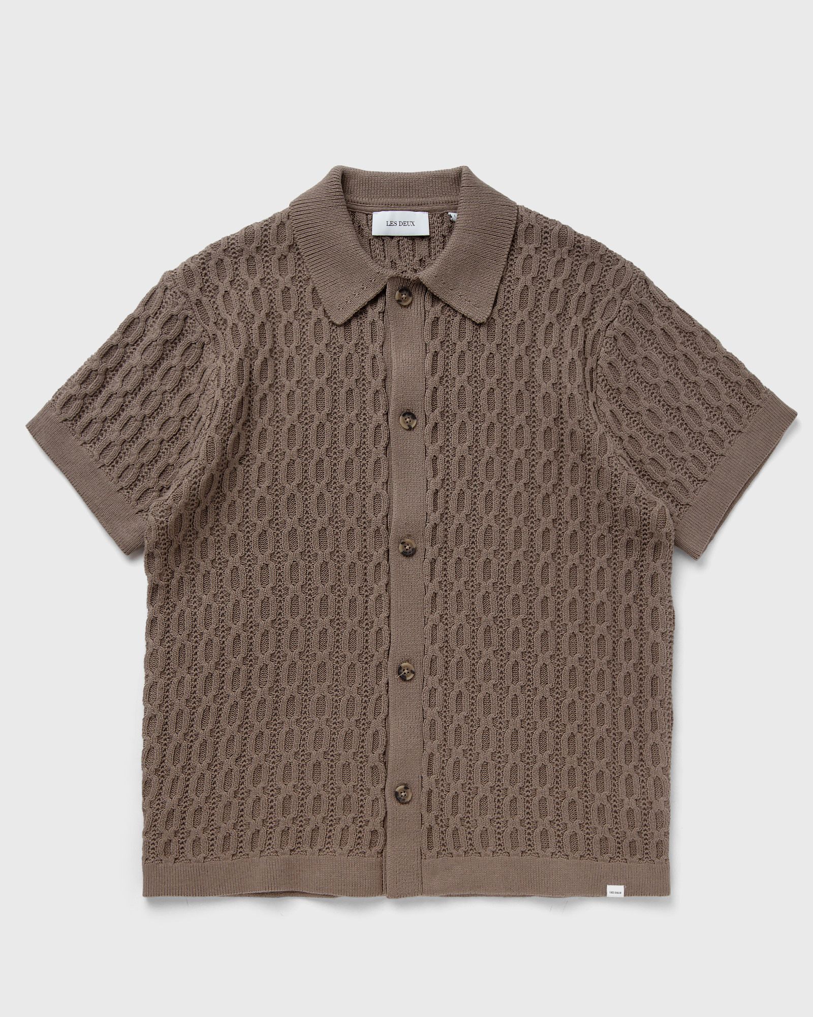 Les Deux - garrett knitted ss shirt men overshirts|shortsleeves brown in größe:l