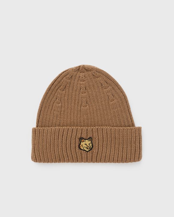 Maison Kitsune FOX HEAD PATCH RIBBED BEANIE Yellow - GOLDEN BROWN