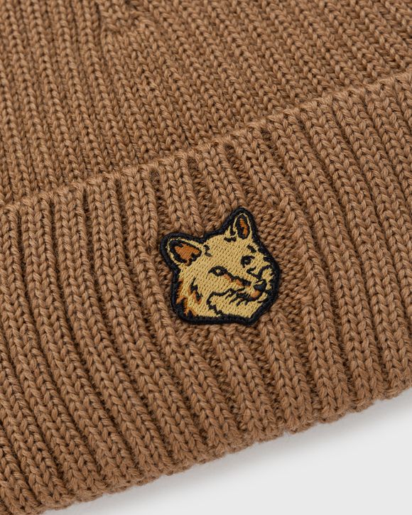 Maison Kitsune FOX HEAD PATCH RIBBED BEANIE Yellow | BSTN Store