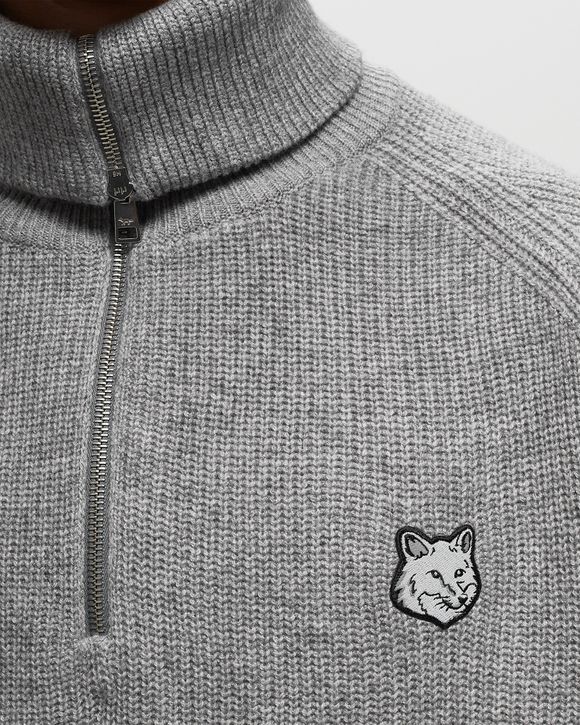 Maison Kitsune TONAL FOX HEAD PATCH HALF ZIP RIBBED JUMPER Grey 