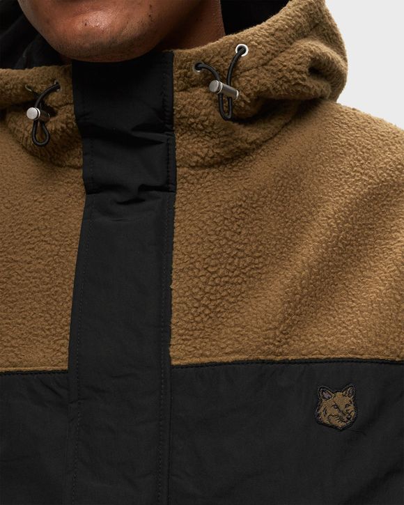 Maison Kitsune COLOR-BLOCK POLAR FLEECE BLOUSON WITH COLLEGE PATCH  Black/Brown - KHAKI