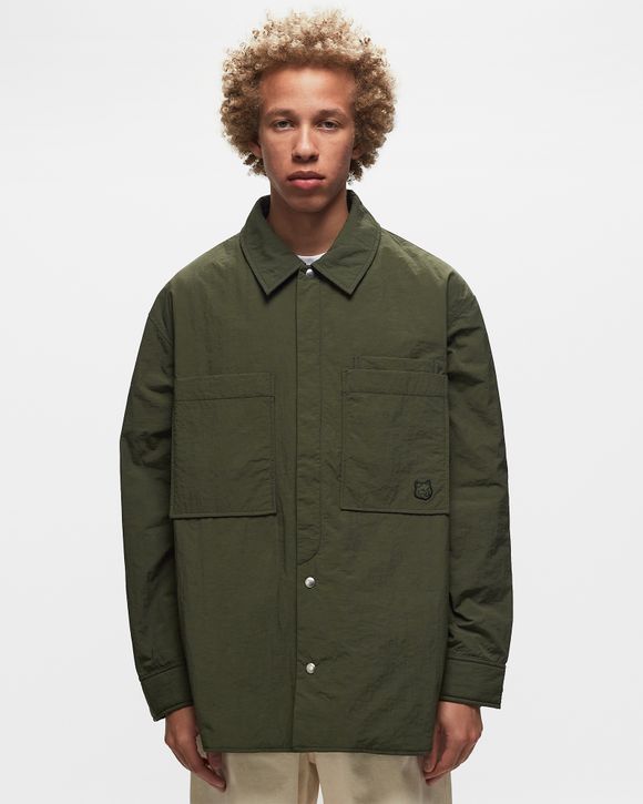 Maison Kitsune PADDED OVERSHIRT IN CRISPY NYLON WITH TONAL FOX Green -  MILITARY GREEN