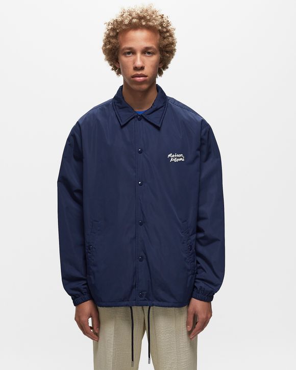 Maison Kitsune COACH JACKET IN NYLON WITH LOGO HANDWRITING PRINT Blue - INK  BLUE