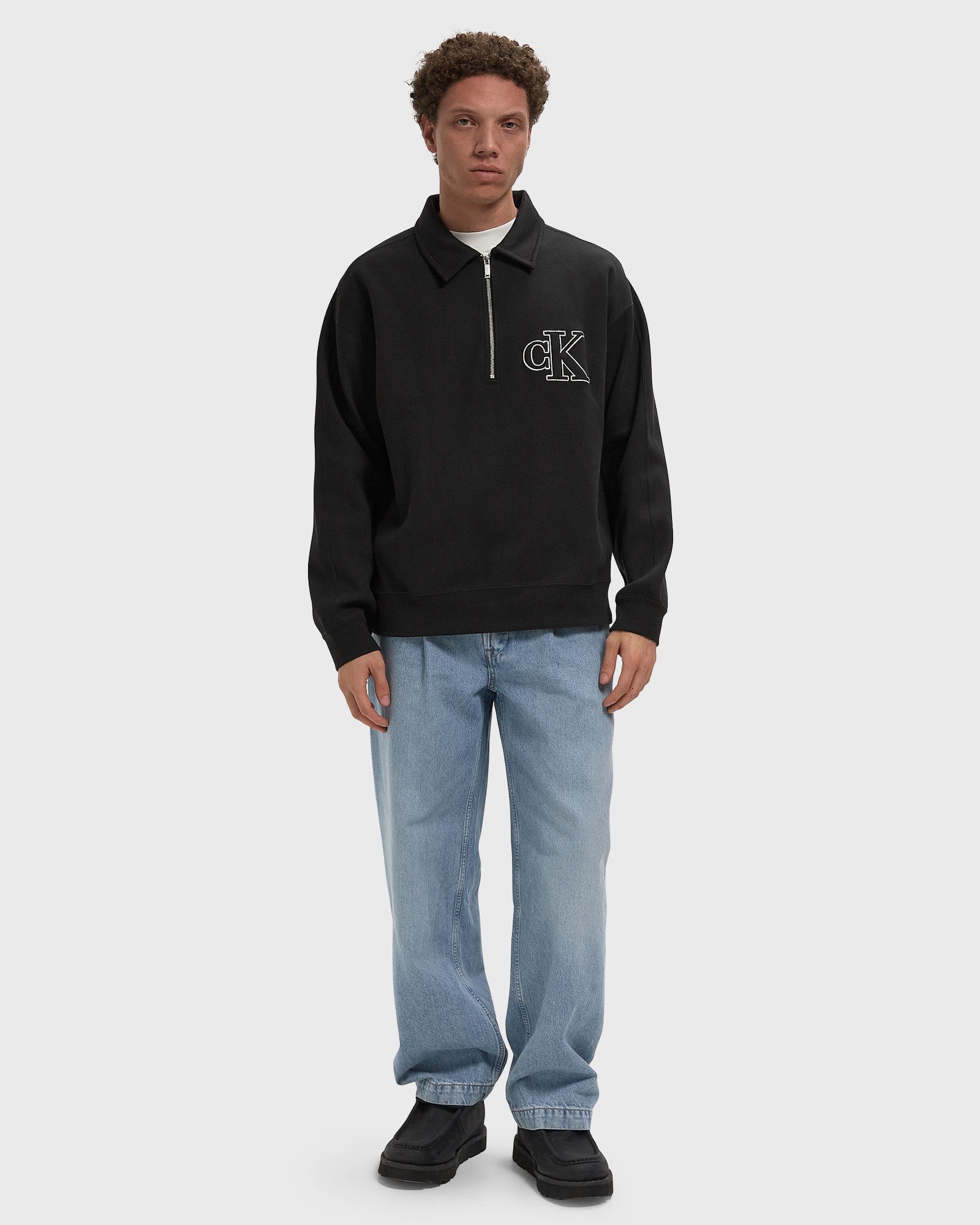 LS DBL KNIT RIB LOGO APPLIQUE ZI