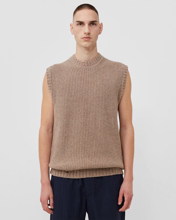 Wool Long Knitted Vest Distressed