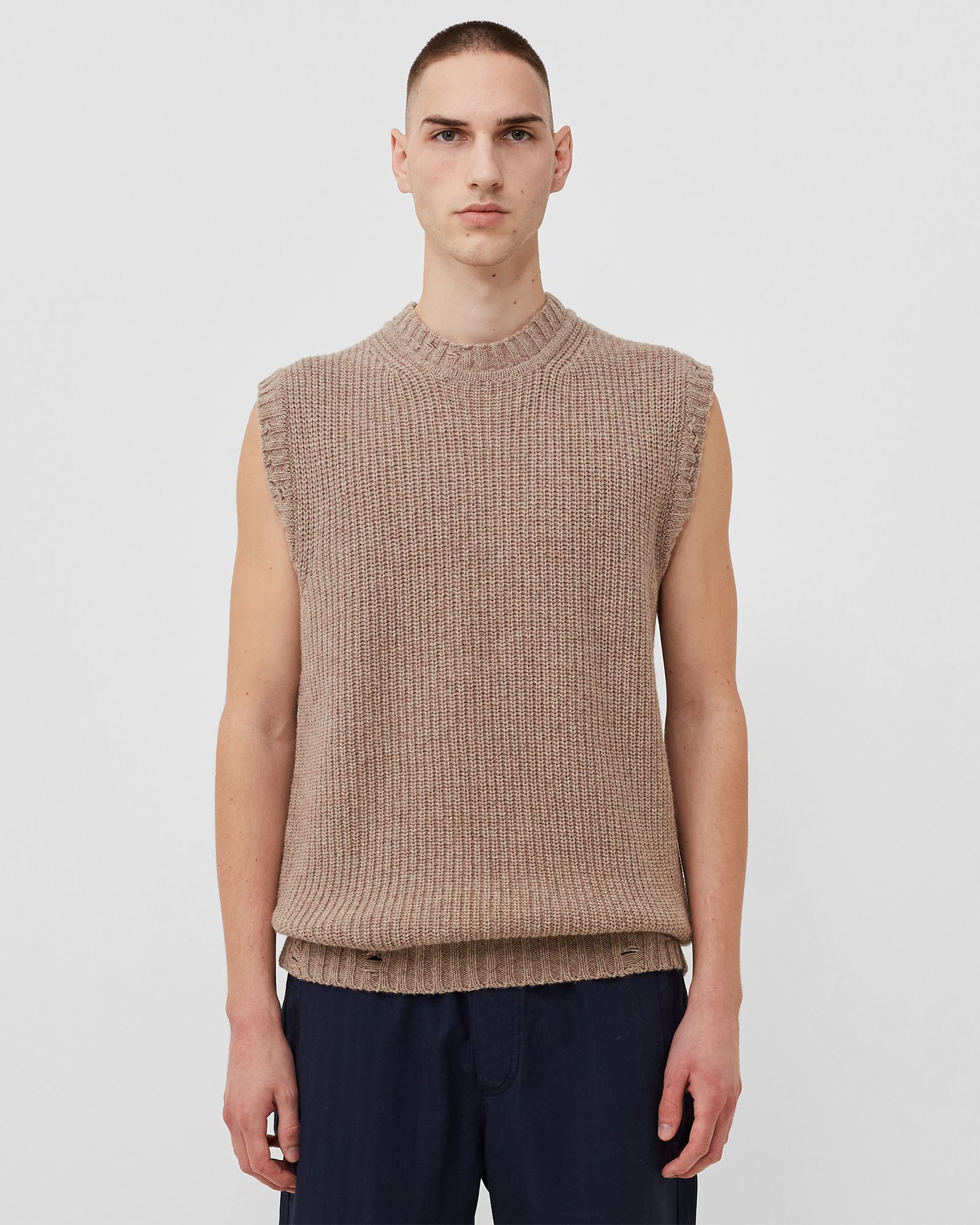 Wool Long Knitted Vest Distressed