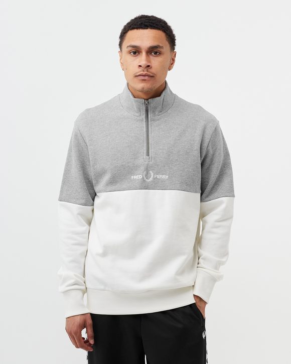 Fred Perry COLOURBLOCK HALF ZIP SWEATSHIRT White - SNOW WHITE