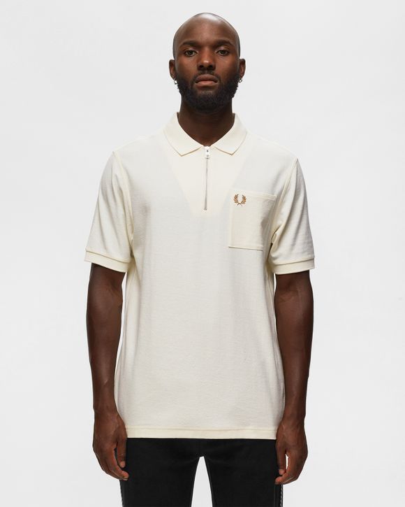 Fred Perry Textured Zip Neck Polo Shirt Beige | BSTN Store