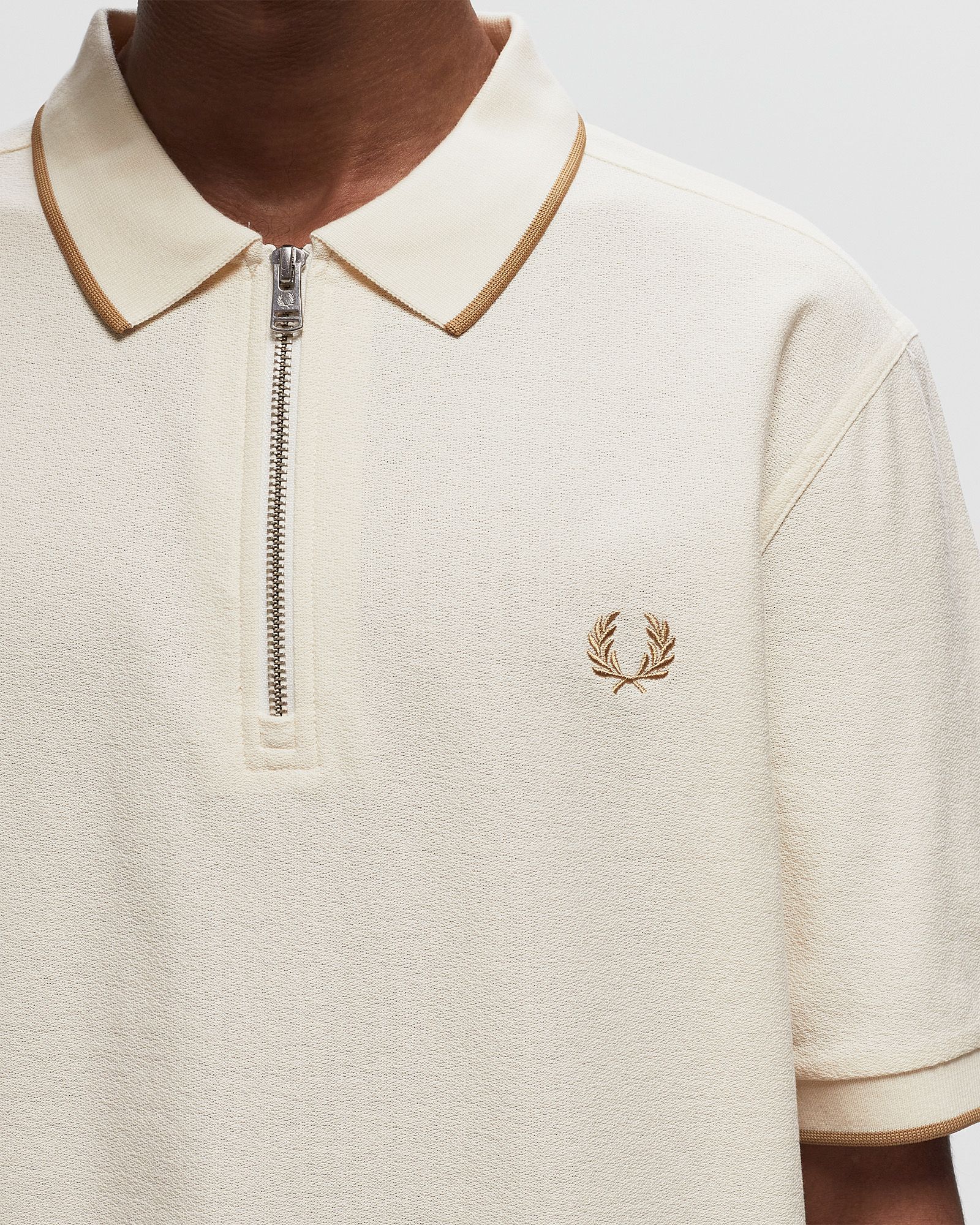Crepe Pique Zip Neck Polo Shrt