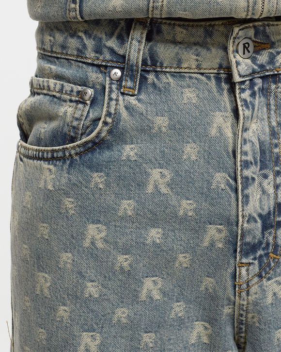 LOUIS VUITTON washed grey denim LV monogram trim 5-pocket shorts