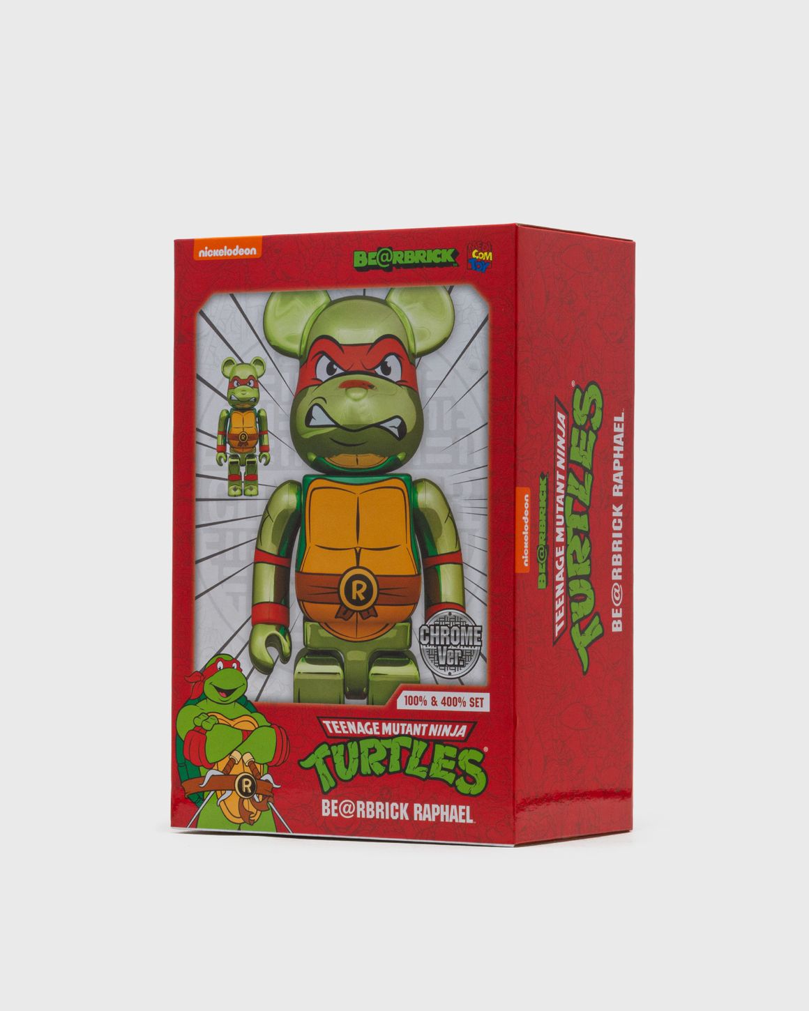 MEDICOM BEARBRICK 400% TMNT RAPHAEL CHROME 2-PACK Green
