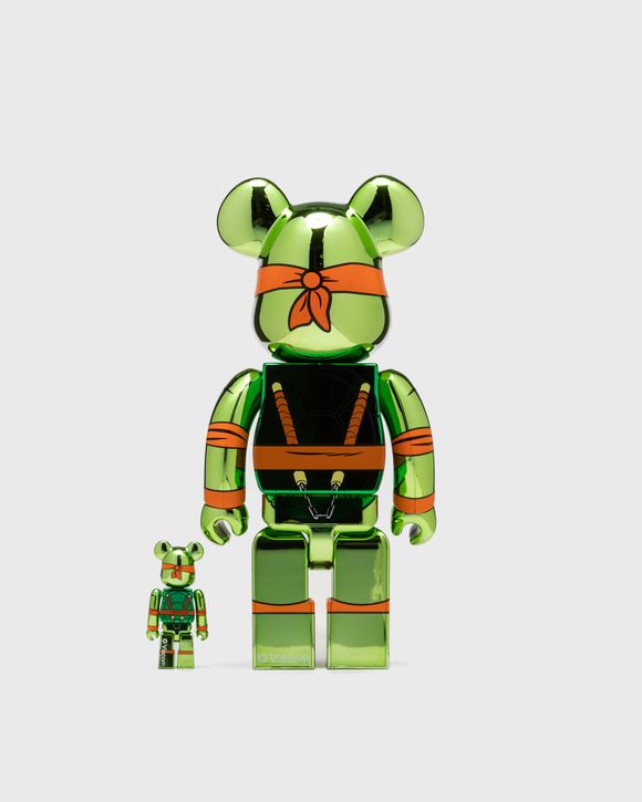 MEDICOM BEARBRICK 100% 400% TMNT MICHELANGELO CHROME Green | BSTN