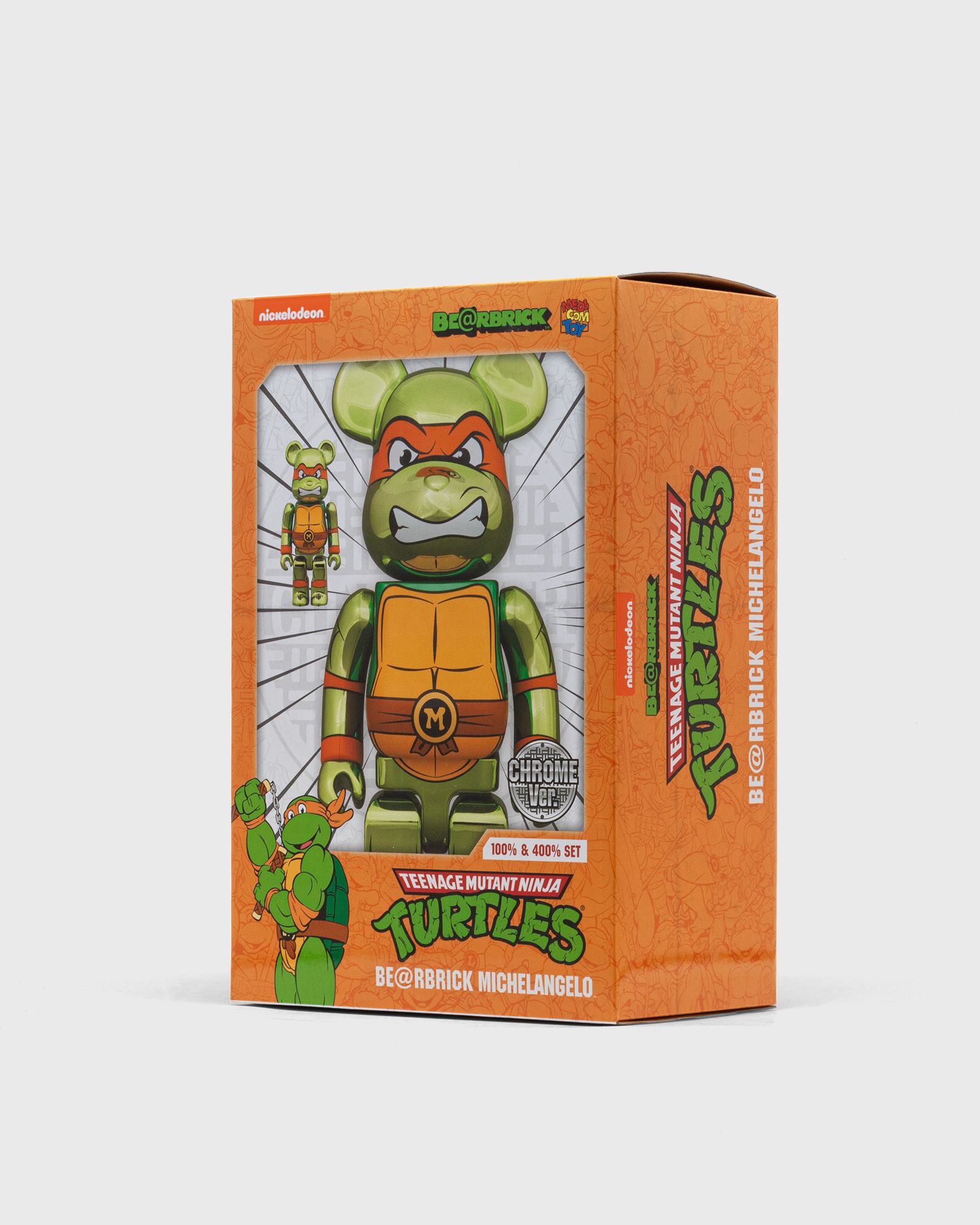 BEARBRICK 100% 400% TMNT MICHELANGELO CHROME