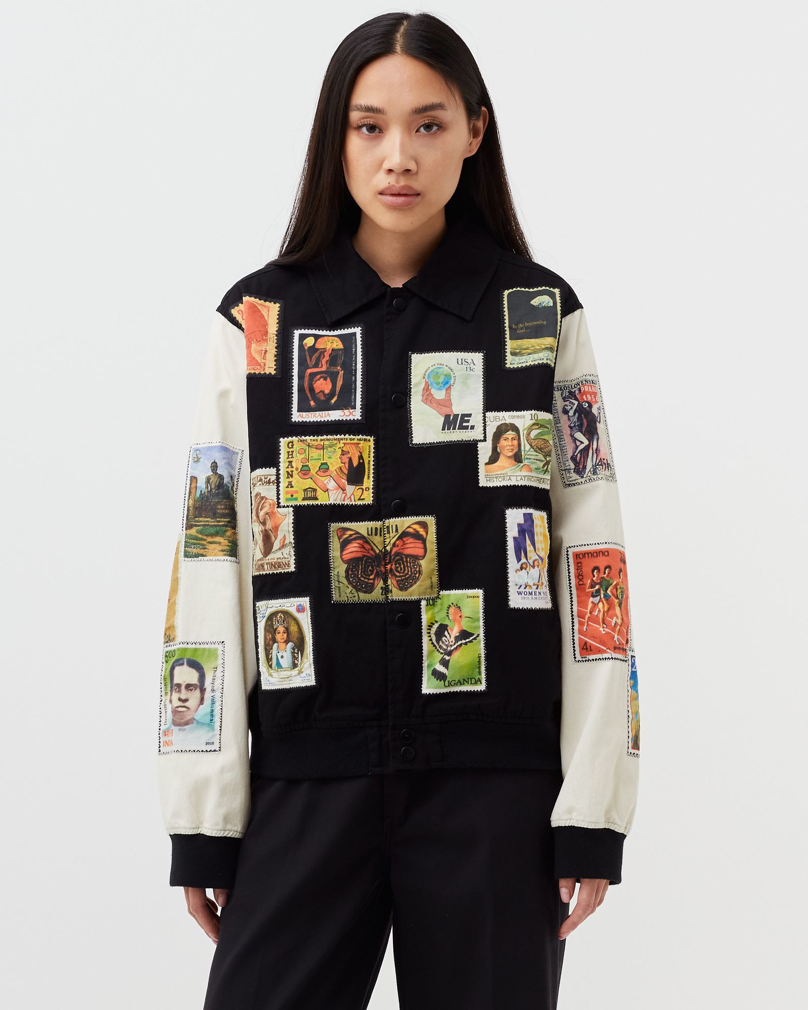 KEEP ME POSTED TWILL VARSITY JACKET