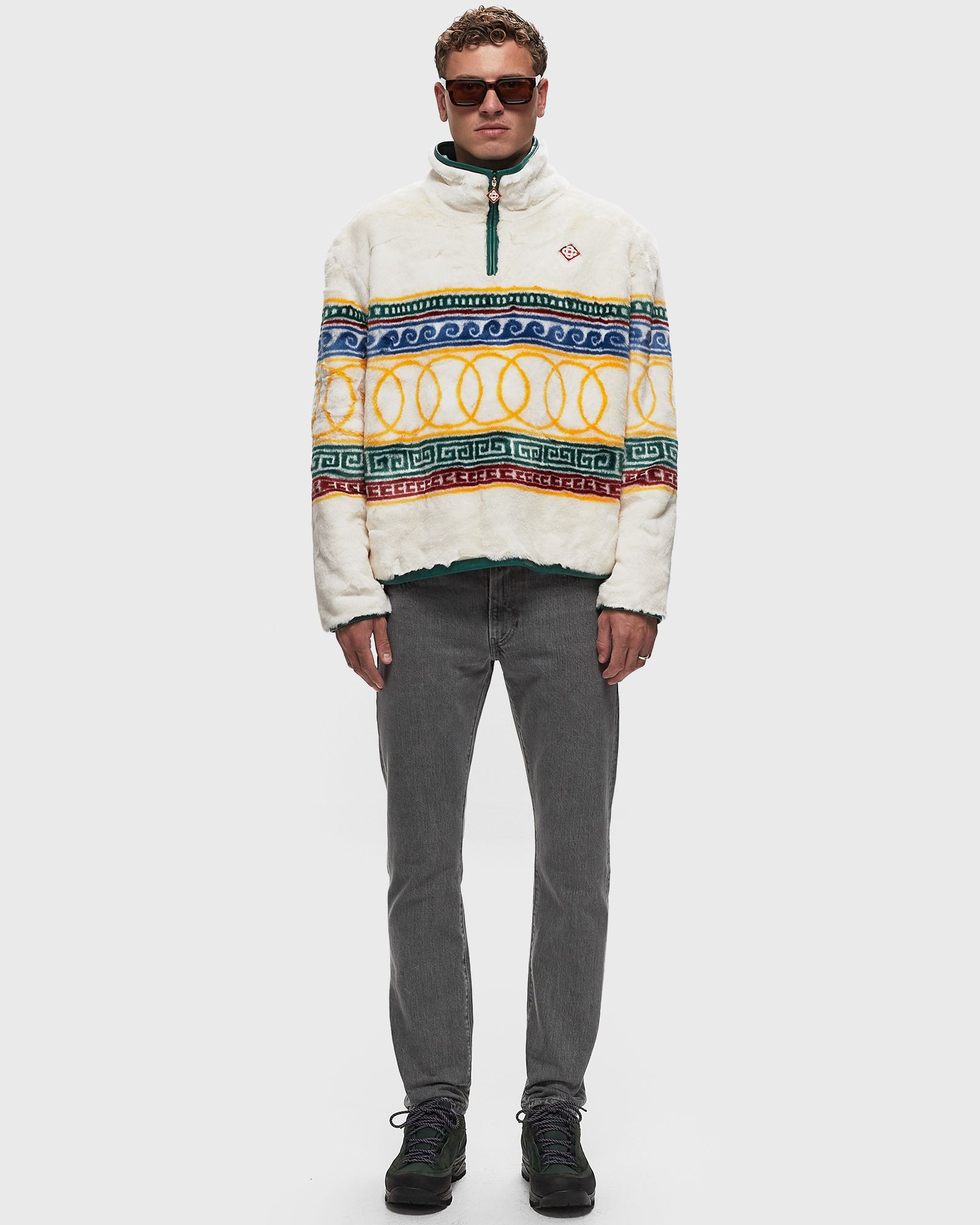 JACQUARD FAUX FUR PULLOVER JACKET