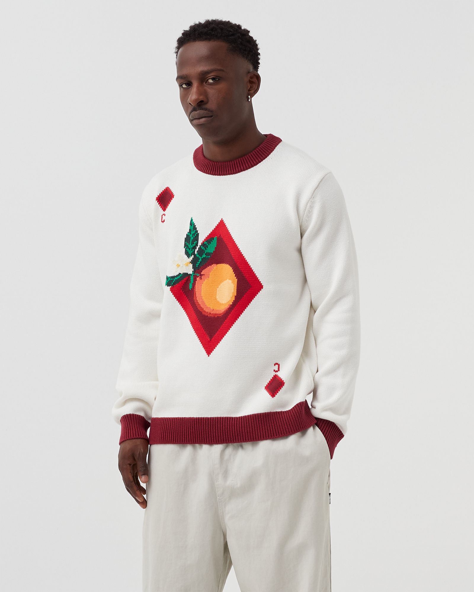 ORANGE CARD INTARSIA SWEATER