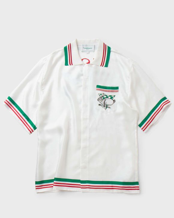 Casablanca KNIT COLLAR PRINTED SILK TWILL SHORT SLEEVE SHIRT