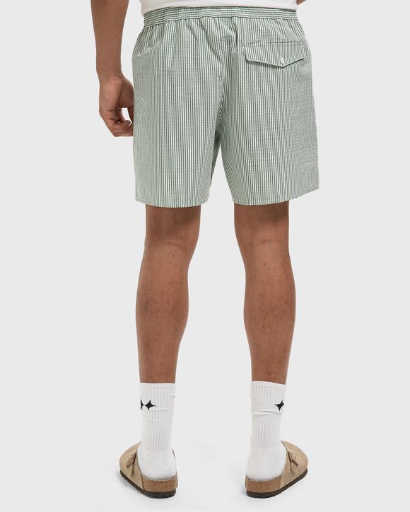 Mid Length Striped Textured Swim Trunks