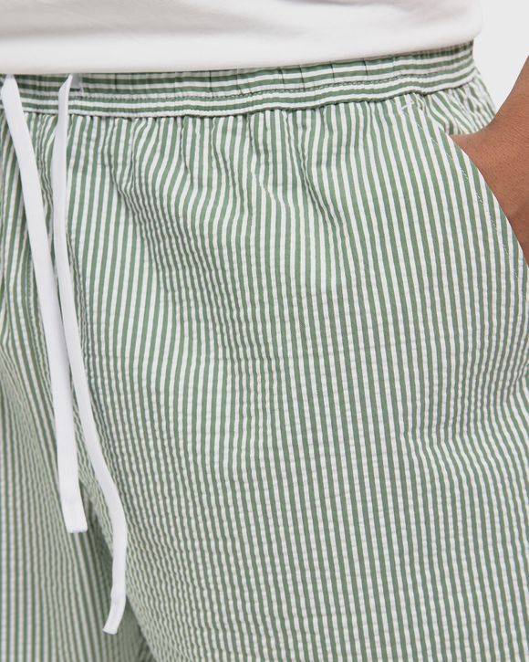 Mid Length Striped Textured Swim Trunks