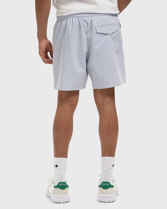 Mid Length Striped Textured Swim Trunks