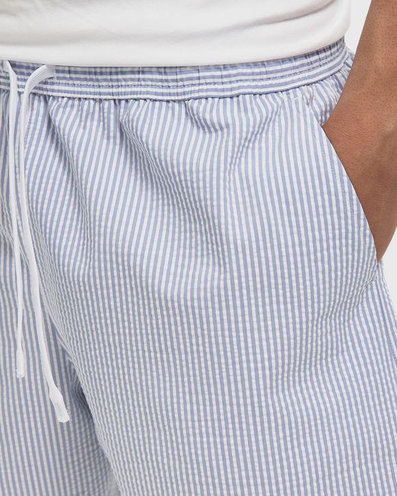 Mid Length Striped Textured Swim Trunks