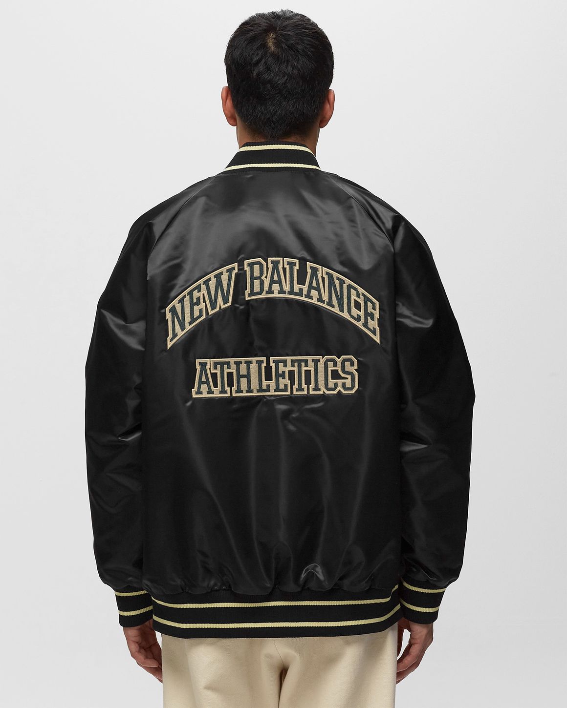 New Balance Athletics Varsity Satin Bomber Jacket Black Black